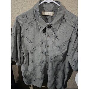 Island Republic Gray Patterned Hawaiian Shirt 100% Silk Men's Size Large